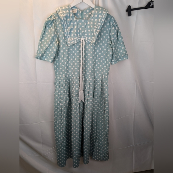 Laura Ashley Vintage Blue Polka Dot Sailor Dress Size 12 In EUC - Picture 3 of 14